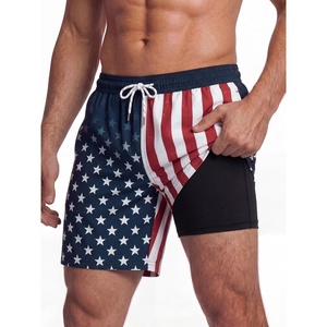 image:imageBRISIRA Mens Swim Trunks Swim Shorts 7 inch Compression Liner Bathing Suit Beach Shorts Swimwear Stretch Quick Dry PocketsGradient American Flag