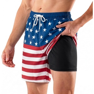 image:imageBRISIRA Mens Swim Trunks Swim Shorts 7 inch Compression Liner Bathing Suit Beach Shorts Swimwear Stretch Quick Dry PocketsUsa Flag